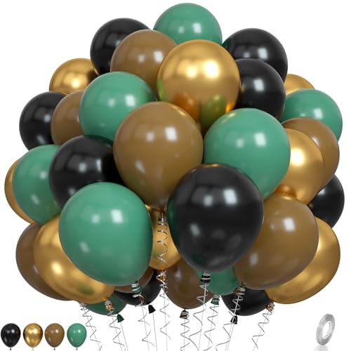Green and Brown Balloons, Camo Balloons Camouflage Party Balloons Green Black Latex Balloon Metallic Gold Balloon for Kids Adults Hunting Birthday Soldier Army Theme Party Jungle Camping Decorations - color: Green Brown Gold