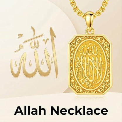 PELOVNY Allah Necklace for Men Women 925 Sterling Silver Islam Allah Pendant Chain Islamic Muslim Religious Jewelry Gifts - color: Allah-03-Golden