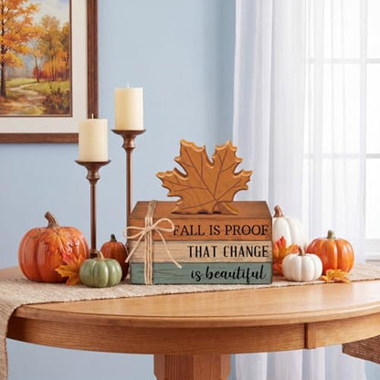 4 Pcs Fall Coffee Table Decorations Fall Tiered Tray Decor Thanksgiving Centerpiece Rustic Wooden Hot Cocoa Cup Maple Leaves Pumpkin Block Sign for Autumn Harvest Bar Kitchen Shelf Home - style: Fall Leaves