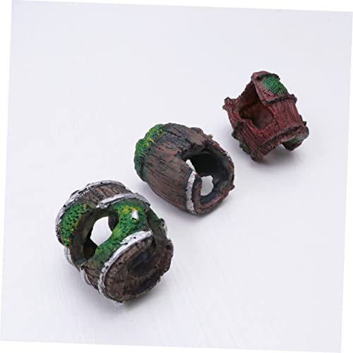 Yardwe Aquarium Landscape Ornament 3pcs Mini Barrel Decor Realistic Fish Tank Decor Easy Cleaning and Safe for