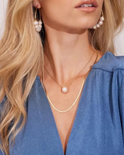 POTESSA 18K Gold Plated Pendant Necklace Medallion Coin Heart Y Shaped Chain Toggle Necklace for Women Jewelry - color: Golden Pearl