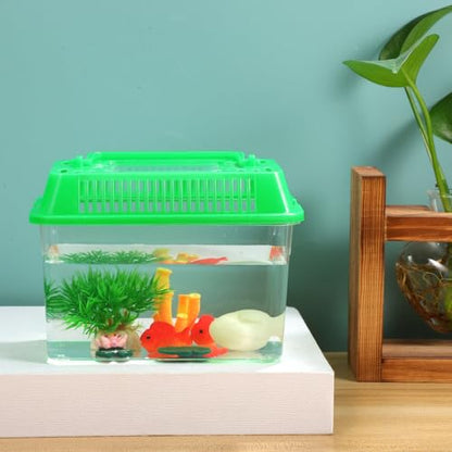 Mini Fish Tank Handheld Plastic Aquarium with Lid Clear Small Fish Bowl for Turtle and Pet Easy to Clean Portable Carry Handle 5.90 X 4.33 X 3.74 in