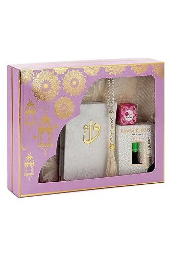 ihvan online Islamic Prayers Gift Box, Muslim Prayer Rug, Yaseen Book, Prayer Beads Tesbih, Solid Smell, Ravza Scent, 6 Piece Prayers Mat Set for Ramadan, Eid Gifts, Pink/Set 1 - color: Pink / Set 1