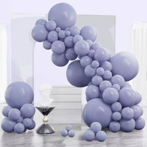 PartyWoo Dusty Blue Balloons 120pcs Different Sizes Pack of 18 12 10 5 Inch Boho Dusty Purple Muted Lavender Balloon Arch Kit for Baby Shower Anniversary Graduation Birthday Party Decorations Blue-F16 - color: Blue-f16