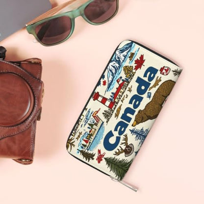 Canada Pattern PU Leather Long Wallet for Women Men, Zipper Clutch Wallet RFID Card Holder Organizer - color: Canada Pattern