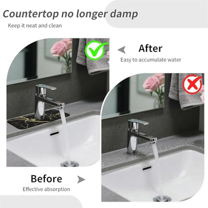 Kitchen Sink Splash Guard，Black gold marble-1 Faucet Mat Sink Gadgets-Super Absorbent Fast Drying Mat Drip Catcher for Kitchen, Bathroom,Sink Mat, Dish Drying Mat, Bathroom(15" X 5.5" ) - color: Black gold marble-1