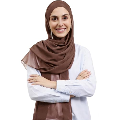 Instant Hijab Set 3-in-1 Chiffon Hijab Scarf for Women with Built-in Magnets and Undercap Head Wraps - color: Coffee