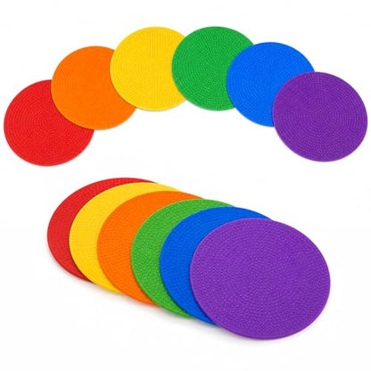 Sukh Poly Spots Markers - 12 Pcs Floor Dots Sport Markers for PE | Flat Training Markers for Soccer, Basketball, Agility Drills, PE Classrooms, Indoor Gyms and Outdoor Fields