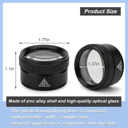 Rongon 30X Portable Jewelers Loupe Pocket Handheld Magnifier | Sturdy metal, loupe handheld magnifying glass for jeweler stamps maps antiques magazines books repair electronics (30X 40MM) - size: 30X40MM