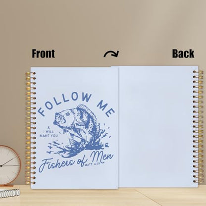 WUCHJ Blue and Yellow Retro Fish Christian Notebook, Matthew 4:19 Bible Verse Journal, Religious Scripture Spiral Notebook Journal for Note Taking, Christian Faith Based Gifts for Women Men, 5.5x8.3 Inch - color: blue fish follow me