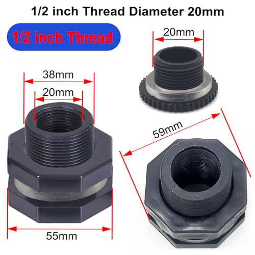 4 PCS Rain Barrel Bulkhead Fitting kit with Plugs and Hole Saw Tool, 1/2" (Inside Diameter is About 20mm) PVC Spigot Connector Kit for Rain Barrels Pools Aquariums (20mm ID Bulkhead 1/2") - size: 1/2" (Diameter 20mm)