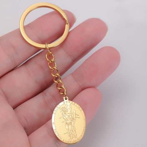 Dreamtimes St. Sebastian Medal Keychain for Men Women Stainless Steel Religious Saint Patron of Athletes Catholic Keychain - style: Soccer-g