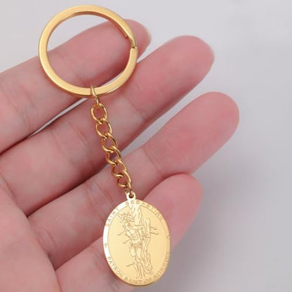Dreamtimes St. Sebastian Medal Keychain for Men Women Stainless Steel Religious Saint Patron of Athletes Catholic Keychain - style: Soccer-g