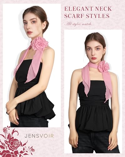 Chiffon Scarf for Women, Removable Flower Neck Scarf Light Soft Fashion Rose Scarves Versatile Headband or Hair Band - color: Dusty Pink Big Flower