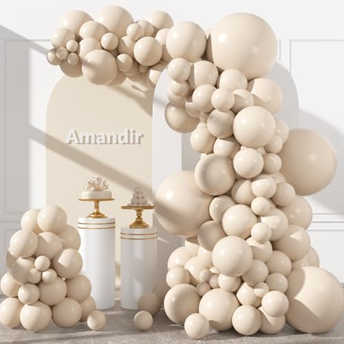 Amandir 153pcs White Sand Balloons Arch Garland Kit Different Sizes 18 12 10 5 Inch Cream Beige Sand White Latex Balloon for Birthday Boho Neutral Baby Shower Wedding Anniversary Party Decorations - color: Sand White