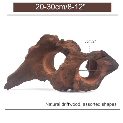 emours Porous Natural Driftwood for Aquarium, Aquascaping Driftwood with Holes, Hand-Selected Tunnels & Hideouts, Aquascaping Hardscape, Terrarium Reptile Décor, No Paint or Resin (8-12" (20-30 cm)) - size: 8-12" (20-30 cm)