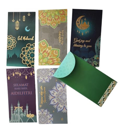 Pack 6 Islam Money Envelopes with 6 Styles AMN-456 Eid Mubarak Arabic Calligraphy Cash Holder for Kids Muslim Eidil Fitr Ramadan Gift (Color Set 2) - color: Color Set 2