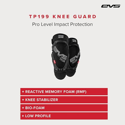EVS TP199 Travis Pastrana, Moto Knee/Shin Guard, Reactive Memory Foam | CE Level 2 knee protection w/ RMF impact foam, breathable air mesh, stabilizer sleeve, silicone grippers, polyflex shin guard - color: Blackout, size: Youth