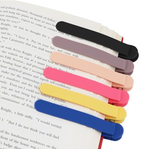 SMUK 6pcs Smart Silicone Bookmark, Book Marks Clip for Women, Men, Kids, Unique Automatic Book Markers Reading Gifts for Book Lovers - color: 1 Black+1 Light Coffee+1 Beige+1 Red+1 Yellow+1 Blue