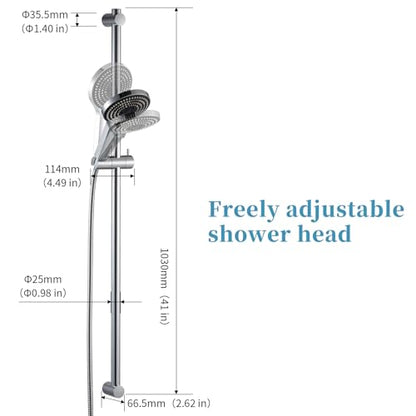OFFO Shower Slide Bar Combo, Adjustable 40 in Slide Bar with 6-Mode High Pressure Handheld Shower Head and 60 in Stainless Steel Hose, Screw Wall Mounted, Chrome - color: Chrome, style: 40" Slide Bar & 60" Hose
