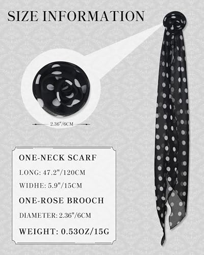 Chiffon Scarf for Women, Removable Flower Neck Scarf Light Soft Fashion Rose Scarves Versatile Headband or Hair Band - color: Polka Dot Black and White