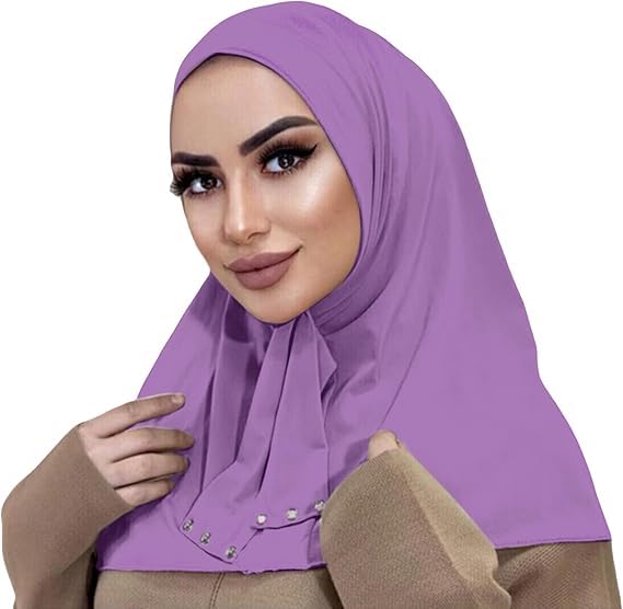 AIBEARTY Women Fashion Instant Muslim Turban Hijab with Snap Fastener Breathable Headscarf Bonnet Cap Turban Hat Shawl - color: Modal Purple-3 Buttons