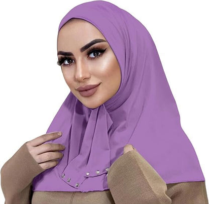 AIBEARTY Women Fashion Instant Muslim Turban Hijab with Snap Fastener Breathable Headscarf Bonnet Cap Turban Hat Shawl - color: Modal Purple-3 Buttons