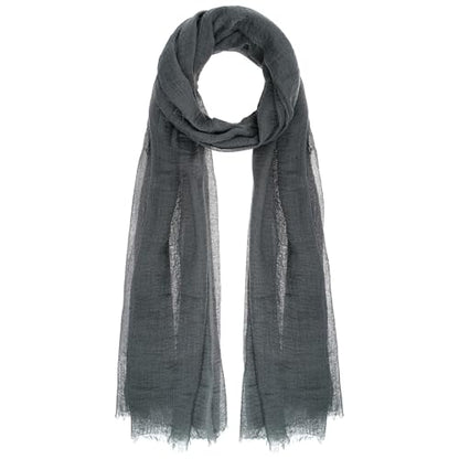 Nydotd Women Summer Cotton Linen Scarf Crinkle Long Beach Shawl Wrap hijab with Fringe - color: Dark Grey