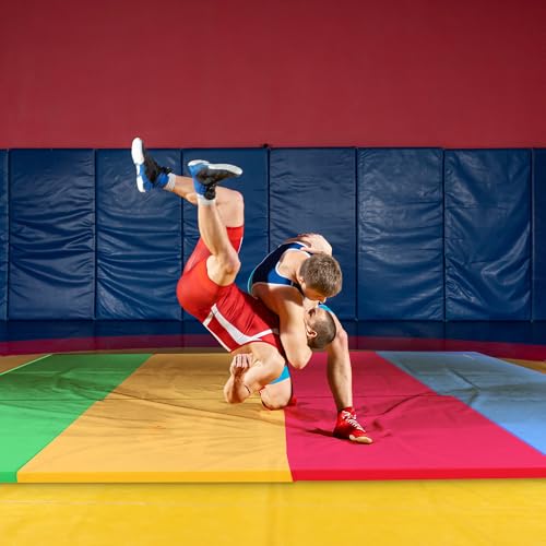 BalanceFrom 10x4 Feet 4-Panel Folding Gymnastics Mat – 2-Inch Thick Pad with Vinyl Surface and Carrying Handles for Tumbling, Yoga, Pilates, Home Workouts, and Martial Arts - color: Multi-Color