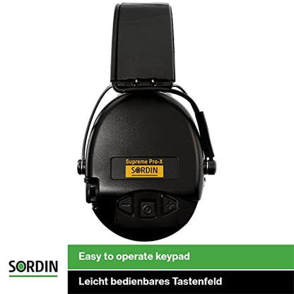 Sordin Pro-X Ear Muffs - Active and Electronic Ear Defenders w/Leather Headband - Gel Pads - Earmuffs for Hunting & Shooting - color: Black