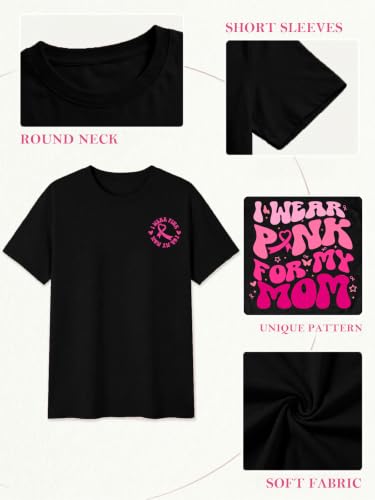 Breast Cancer Shirts for Women Pink Ribbon Boxing Gloves Graphic Tops Breast Cancer Awareness Tshirts Fighter Tees - color: Black, size: Small