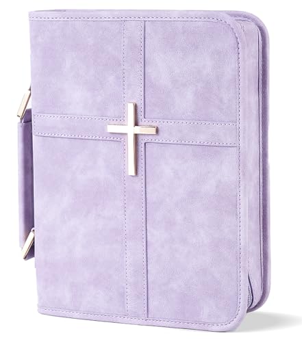 Vegan Leather Bible Cover Case, Bible Bag with Phone Pocket, Bible Case for Women, Christian Gift Box Packaging (Purple) - color: Purple