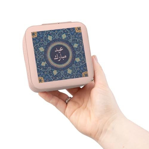3dRose Eid Mubarak in Arabic - Dark Blue Blessed Happy Eid - Muslim holiday Jewelry Travel Case Pink