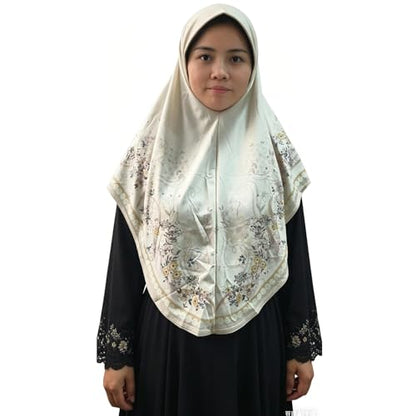 Ready To Wear Instant Hijab 여아용 무슬림 슬립온 키마르 꽃무늬 히잡 스카프 여성용 히잡 이슬람 아바야 터번 - color: 아이보리 1#