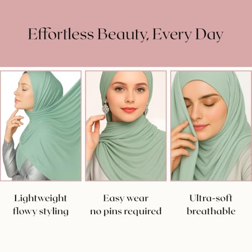 Premium Bamboo Jersey Hijab Scarves -Turban Head Wraps for Women, Fashion Headbands Long Plain Muslim Shawls - color: Light Green