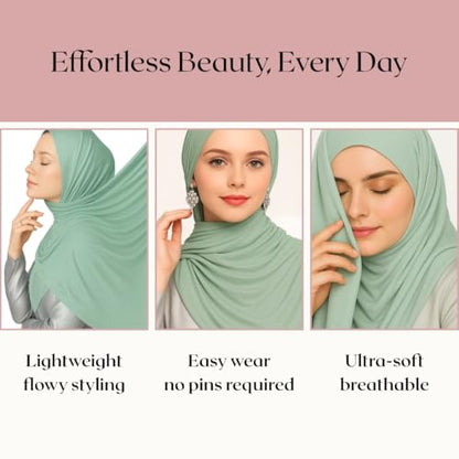 Premium Bamboo Jersey Hijab Scarves -Turban Head Wraps for Women, Fashion Headbands Long Plain Muslim Shawls - color: Light Green