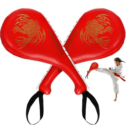 Tlence 2 Pack Taekwondo Kick Pads, 15 x 7.5 x 2 inch Double Kicking Target Paddles, PU Leather Martial Arts Training Pad, TKD Strike Kickboxing Punching Sparring Equipment for Youth Adult - color: Red