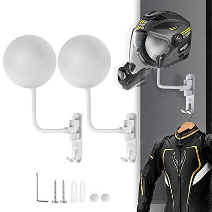 Kikerike Motorcycle Helmet Holder Wall Mount 180 Degree Rotation Metal Bike Helmet Rack Mount Bicycle Helmet Display Stand Hanger with 2 Hooks for Motorcycle Bike Baseball Rugby Helmet - White, 2 Pcs - color: White(2PCS)