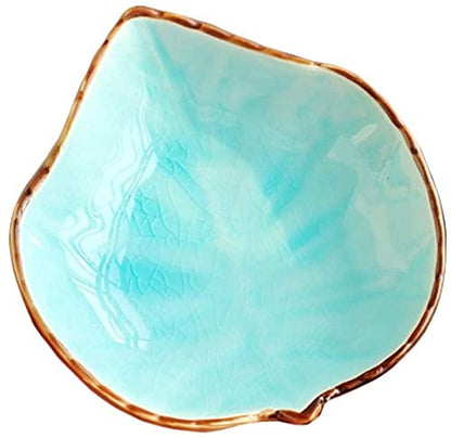 WAIT FLY Lovely Grape Leaves Shaped Ceramics Seasoning Dishes/Tea Bag Holders/Teaspoon Rest/Ketchup Saucer/Appetizer Plates/Vinegar Spice Salad Soy Sushi Wasabi Seasoning Dipping Bowls, Set of 3 - color: Grape Leaf - Blue