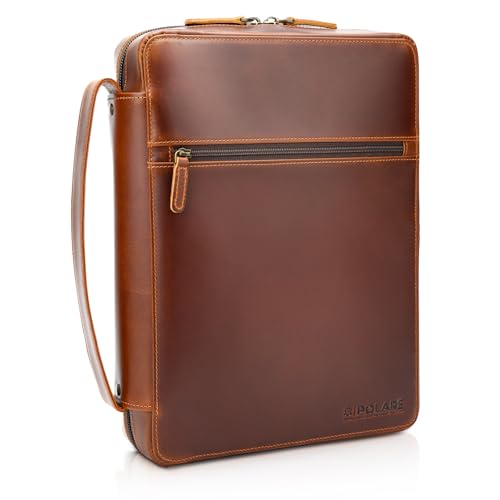 Polare Cowhide Leather Bible Cover Church Bag Bible Protective Book Holder Carrying Case Folder Organizer Portfolio (Brown) - style: Brown