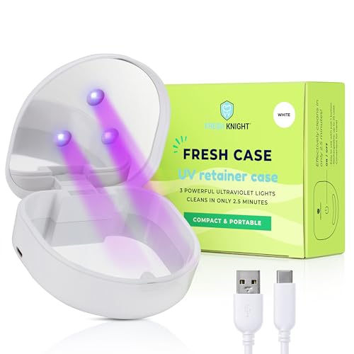 FRESH KNIGHT UVC Retainer Cleaner & Denture Cleaner - UV Retainer Case - Ideal for Invisalign & Mouth Guards - White UV Retainer Container - Convenient Travel Size - color: White UV
