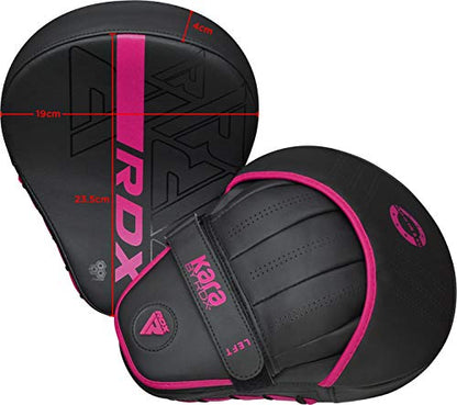 RDX Boxing Pads Curved Focus Mitts, Maya Hide Leather Kara Hook and jab Training Pads, Adjustable Strap Ventilated, MMA Muay Thai Kickboxing Coaching Martial Arts Punching Hand Target Strike Shield - color: Pink
