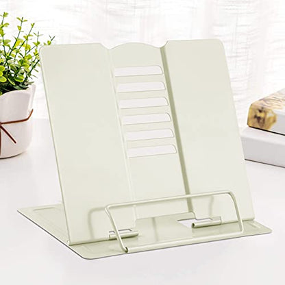 MSDADA Book Stand Metal Reading Rest Book Holder Adjustable Cookbook Documents Holder Portable Sturdy Bookstands for Recipes Textbooks Tablet Music Books with Page Clips Gifts for Girls (Milky White) - color: Milky White