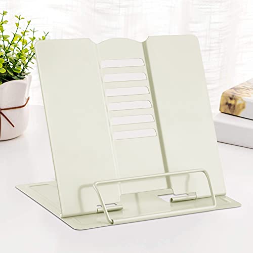 MSDADA Book Stand Metal Reading Rest Book Holder Adjustable Cookbook Documents Holder Portable Sturdy Bookstands for Recipes Textbooks Tablet Music Books with Page Clips Gifts for Girls (Milky White) - color: Milky White