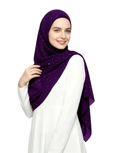 Lina & Lily Sparkle Shimmer Gold Glitter Women's Chiffon Hijab Head Scarf Shawl Wrap Lightweight - color: Dark Purple