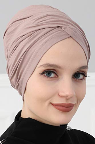 Aisha's Design Instant Turban 플레인 면 스카프 헤드 랩 경량 모자 보닛 캡 여성용 - color: 카푸치노.