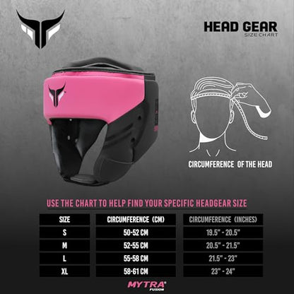 Mytra Fusion Boxing Headgear - Sparring Gear with Adjustable Strap MMA, Muay Thai, Kickboxing, Martial Arts, Karate, Head Gear - color: Black/Pink, size: Large