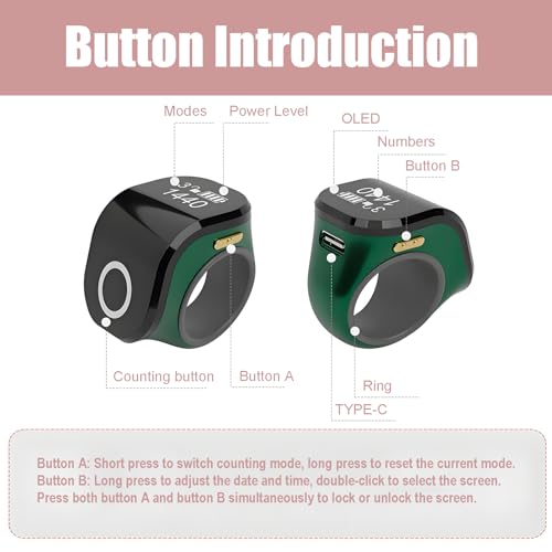 Worship Counter, Tally Clicker for Muslim Islamic Prayer, OLED Screen, Time and Date Digital Display, Vibration Reminder Alarm, Golf, Goods Counting, Lap, Knitting