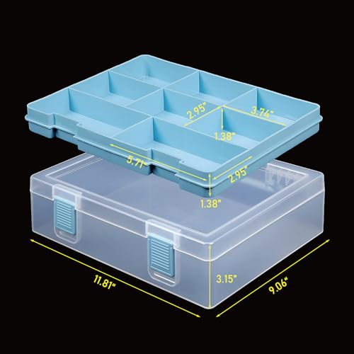 CGCG Plastic Craft Storage Box Organizer with Removable Tray | Portable container with handle, utility case for beads, tools, sewing, playdoh, fishing tackle, hobby and small parts