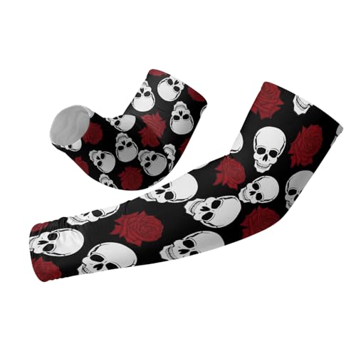 Cooling Arm Cover For Men & Women - Uv Sun Protection Arm Sleeves For Driving Golfing Fishing Cycling Hiking - color: Skull Rose, size: 4.7x19.8in